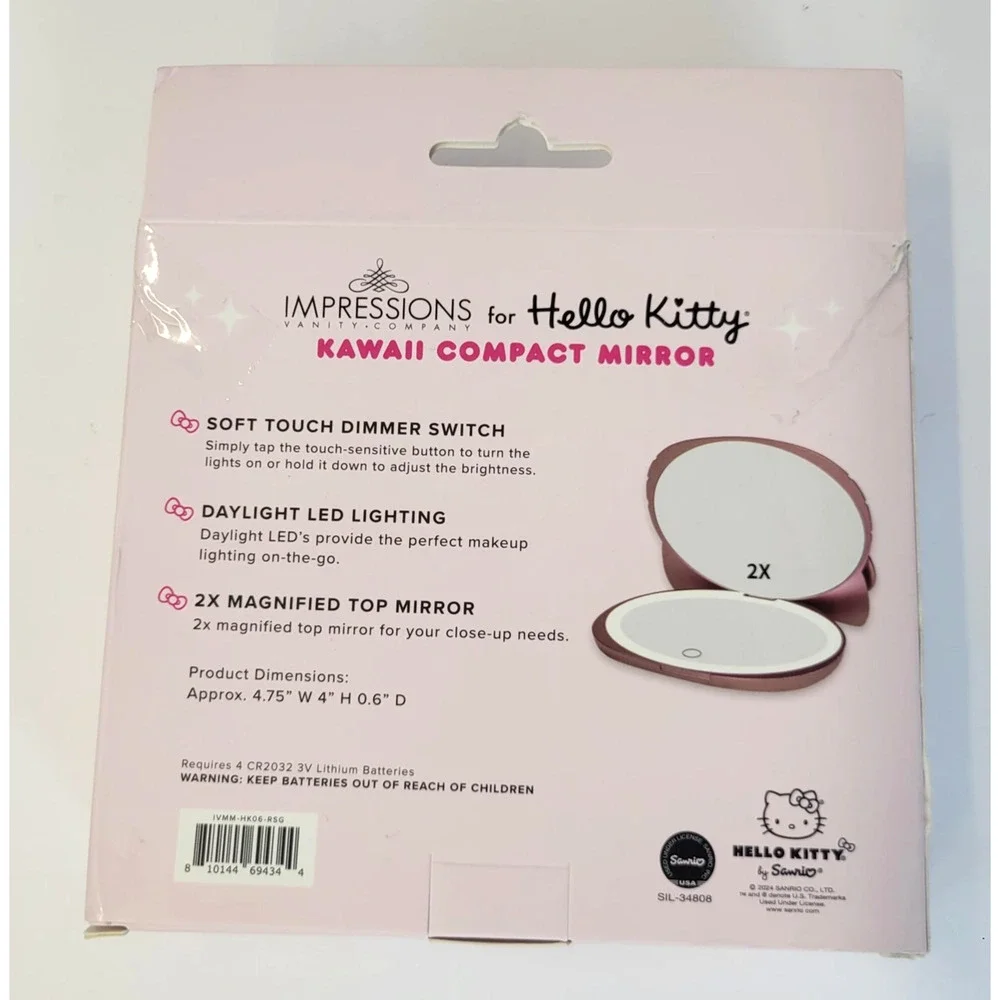 Impressions Vanity Hello Kitty Kawaii Compact Mirror Rose Gold Pink 2X LED